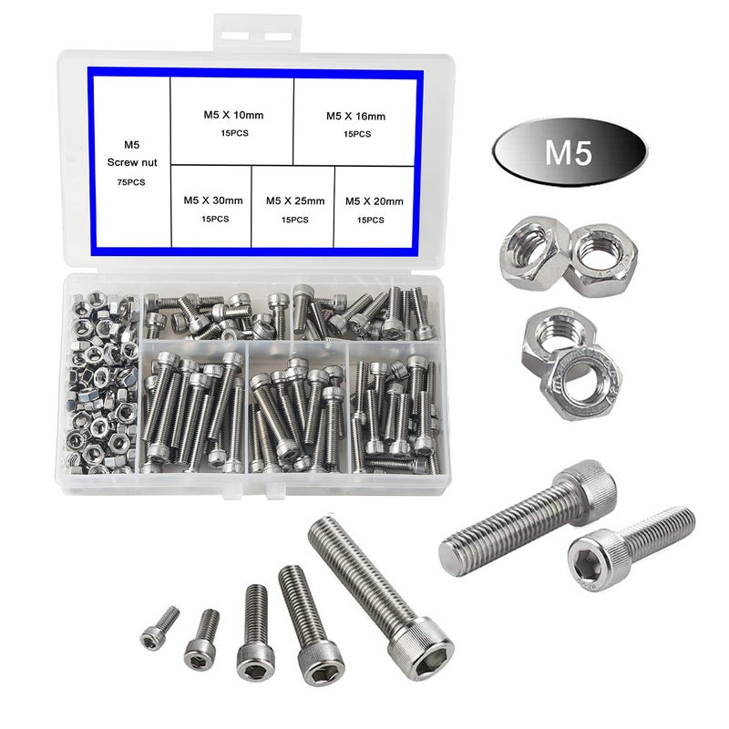 newlng M5 304 Stainless Steel Bolts and Nuts, Hex Flat Head Cap Bolts Screws Nuts Hexagon Socket Head Screw,Heavy Duty Hex Bolts Nuts Assortment, Head Mechanical Parts Combination Box - Image 3